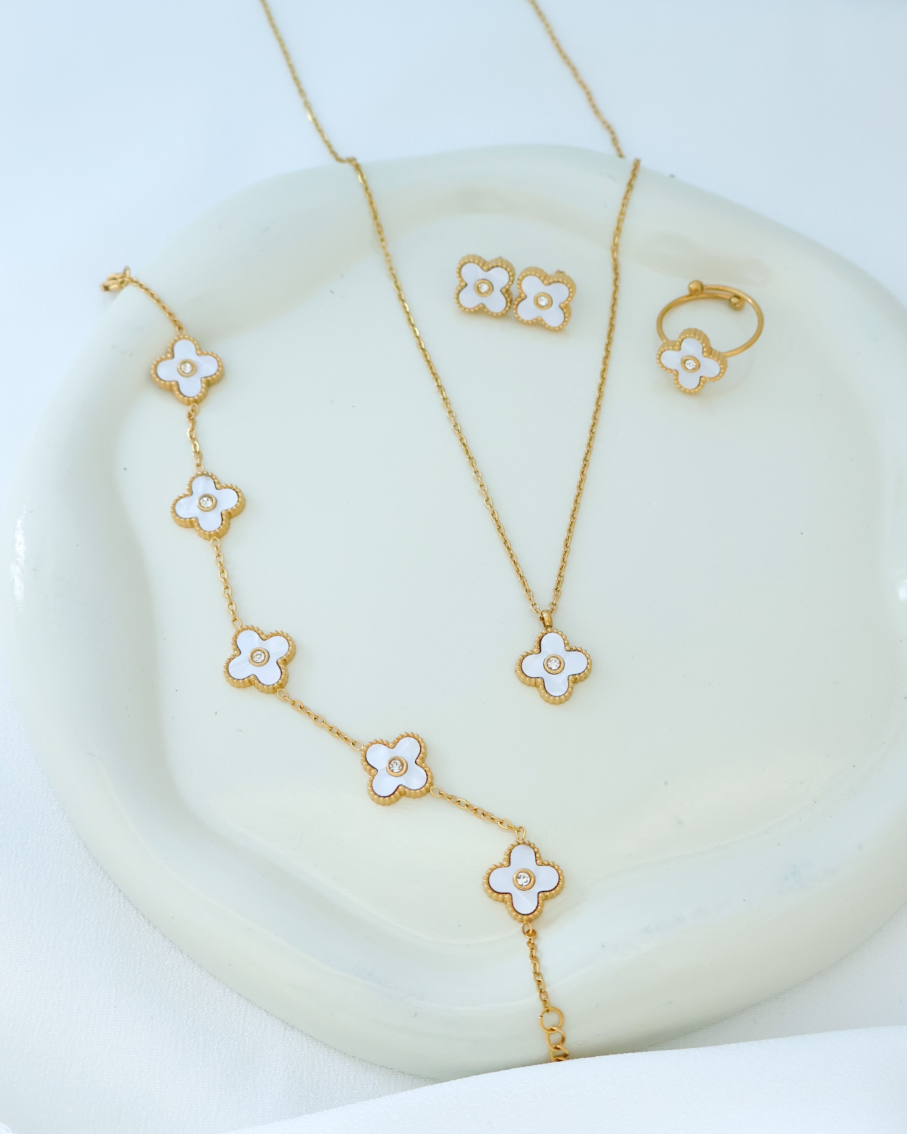 Conjunto Aurea - Branco e zircónia
